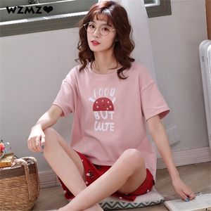 Kadın pijama yaz kadın pamuk karikatür pijama set sevimli pijama pijamalar pijam giyim pijama mujer artı boyutu gündelik salon giyim ev kıyafeti 220913