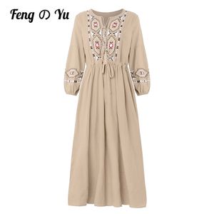 Casual Dresses Spring and Summer Embroidered Plus Size Dress Lose Cotton Linen Vestidos Women's Midsleve Sundress XL 220913