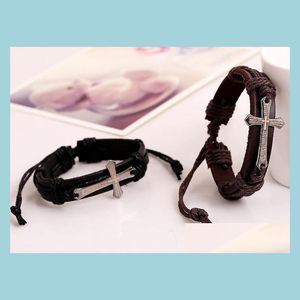 Charm Bracelets Adjustable Bracelets Hi-Q Jewelry Fashion Wholesale Leather Cross Style Infinity Charm Bracelet Vintage Acce Lulubaby Dhsja