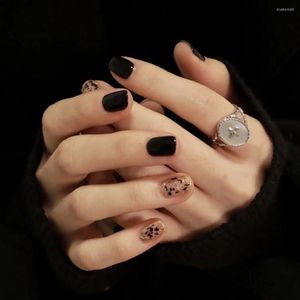 False Nails 24st Fake Black Gold Leopard French Style With Lim Nail Type Kort stycke Fashion Manicure Fingernail Tips