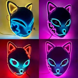 LED Glowing Cat Face Mask Party Decoration Cool Cosplay Neon Demon Slayer Fox Masks For Birthday Present Carnival Party Masquerade 0913