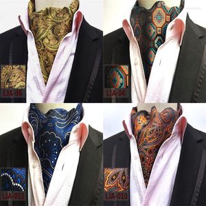 Bow Ties Fashion Paisley Floral Print Ascot For Men Cashew Tie Gold Blue Men's Silk Formal Cravat Wedding Suit Accessories A028