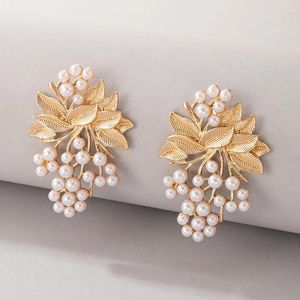 Studörhängen Elegant Big Flowers Leaf Drop For Women Luxury Pearl Stone Eloy Metal Gold Earring Party Jewelry 20535