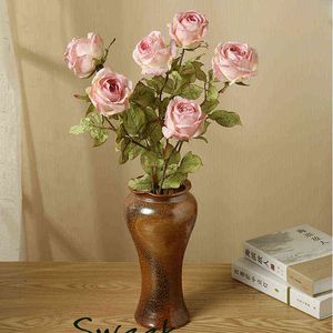 Faux Floral Greenery 1Pcs Artificial Flower Silk Baked Rose 62Cm Simulation Dried Flower House Garden Decoration Accessories Christmas Valentine's Day J220906