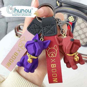 Keychains Creative Geometric Bulldog Keychain Cute Bells Dog Keychains for Women Bag Pendant Jewelry Trinket Men's Car Key Ring Key Chain T220909