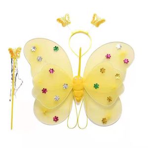 Cosplay Flügel für Kinder Mädchen 3 Sets Prinzessin Fee Lichtflügel Schmetterling Engel Kostüm Dress Up Rollenspiel