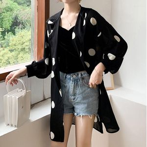 Damen Trenchcoats Damen Große Größe Koreanische Lose Strickjacke Hemd 2022 Sommerkleidung Tragen Lange Polka Dot Sonnenschutz Chiffon