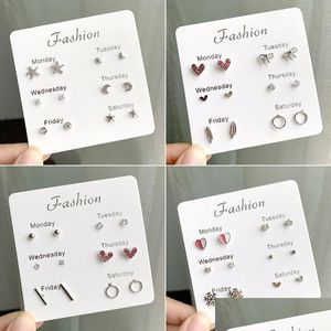 Stud 6 Pair Pack Set Mixed Stud Earrings for Women Crystal Ear Studs Fashion Simated Pearl Jewelry Star Heart Shape Drop de Mjfashion Dhohm