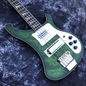 カスタム4003 Firelos Electric Bass Guitar透明な緑4弦ベースと楕円形の出力ジャック