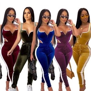 Jumpsuits Women Tracksuits Sleeveless Top Leotard Gold Velvet Jogging Sports Suit 2 Piece Set Velour Tracksuit Ladies Fall Clothes S-3XL