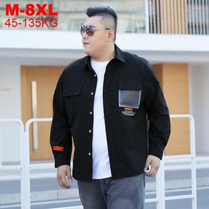 Men's Casual Shirts Denim Oversized Men 8xl Long Sleeve Dress Shirt Large Size Chinese Streetwear Hip Hop Navy Blue Blouse Men's Loose