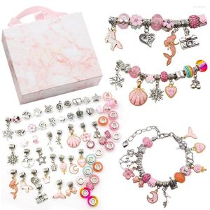 Charm Bracelets Crianças Bracelet Making Kit Supplies Beads Creative DIY Handmade Crystal Jewelry Kid Pink Gift Box Set