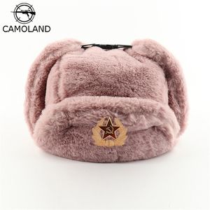 Traper Hats Camoland Women Radziecka Odznaka Rosyjska Ushanka Pilot Bomber Hat Mens Faux Fur Army Winter Earflap Caps 220913