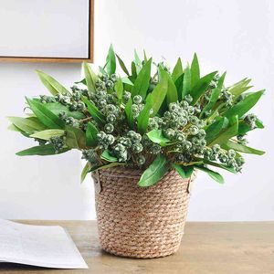 Faux blommor grönare 8 bitbukett konstgjord blomma eukalyptus lämnar frukt falska växt bukett hem bröllop hotell bord fönster dekoration tillbehör j220906