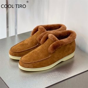 Stiefel Winter Männer Pelz Open Walk Ankle Boot Braun Wildleder Loafer Wolle Mokassin Slip auf Wohnungen Hightop Casual Schuhe Echtes leder 220913