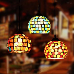 Kolye Lambalar Vintage Mosaic E27 Lights Restoran Bar Kahve Dükkanı Deposu için Yaratıcı Yuvarlak Endüstriyel Rüzgar Cam