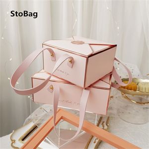 Gift Wrap StoBag 5pcs Bronzing Portable Paper Box Leather Portable Rope Chocolate Candy Packaging Birthday Party Year Gift Decoration 220913