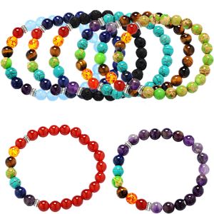 حبال الأحجار الكريمة جولة الحجر الطبيعي Stratch Stratch Yoga Reiki Bracelets Amethyst الفيروز سوار اليوغا 7 شقرا أزياء المجوهرات