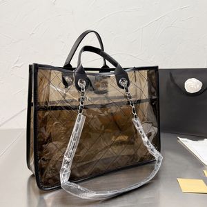 2023 Strandhandtasche, Tragetaschen, transparent, klassisch, gesteppt, kariert, Kette, Hand, große Kapazität, Einkaufstasche, Outdoor, Schultertasche, berühmte Luxus-Designer-Clutch