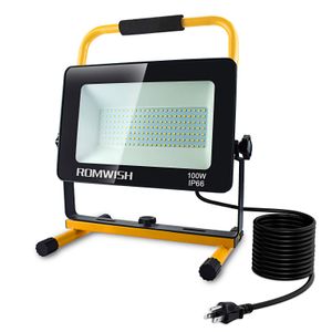 100W LED Work Light LM Super Bright Floodlight Brightness Modes IP66 Waterproof FT Power Cord K Daylight Portable Worklights with Stand for Workshop