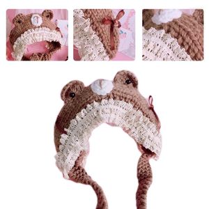 Berets Trendy Knitted Hat Cute Bear Ears Headband With Lace Trim Beanie Ear Protection Winter For Gathering Street Shooting