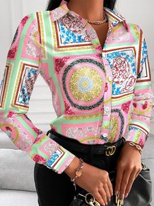 Women's Blouses & Shirts Hirigin Printed Shirt Women Spring Elegant Office Ladies Blouse Clothes Lapel Long Sleeve Buttons Tops For Woman