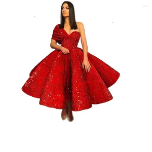 Casual Dresses Red Muslim Ball Gown One-shulder Length Sequins Islamic Dubai Kaftan Saudi Arabic Long 2022