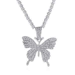 Hip Hop Butterfly Naszyjnik Samica Rhinestone Lśniąca Oświadczenie Kryształka przesadzona naszyjnik Choker dla kobiety biżuterii