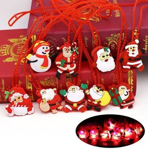 Christmas Light Up Flashing Necklace Decorations Children Glow up Cartoon Santa Claus Pendent Party LED toys Supplies 0913