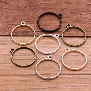 Fashion Charms 10Pcs 28 32mm 7 Color Alloy Jewelry Circular Round Charm Hollow Glue Blank Pendant Tray Bezel