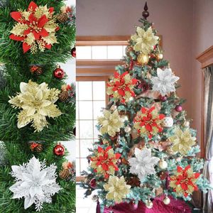 Glitter Artifical Flowers Christmas Tree Decorations For Home Fake Flowers Xmas Ornaments New Year Decor Gifts 4 Färger