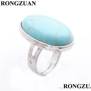 Solitaire Ring Women Finger Rings Oval Natural Stone Cabochon Turquoise Chakra Wedding Ring Fashion Jewelry Gift Dx3077 Dr Carshop2006 Dhxot