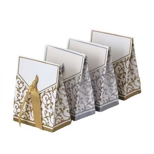 Gift Wrap 100Pcs/lot Creative Gold Silver Paper Boxs With Gold Ribbon Wedding Favours Birthday Party Gift Candy Bags Packaging Supplies 220913