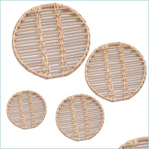 Mats Pads Mats Pads 4Pcs Natural Handmade Rattan Pot Cushion Tea Cup Bamboo Mat Household And Kitchen Goods Drop Delivery 2021 Hom Dhv2J