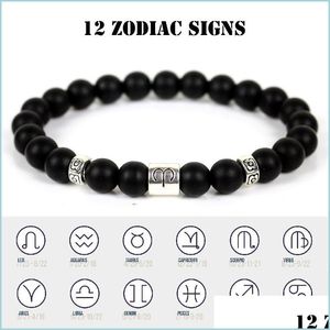 Id Identification Fashion The Zodiac Charms Matte Blackstone Bead Identification Armband Männer Frauen Konstellation Handemad Yydhhome Dhkvq