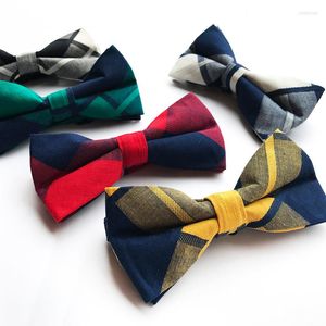 Bow Ties Plaid Bowties For Men Cotton Burgundy Red Self Tie Mens Green Bowtie Handmade Blue Wedding Accessories A104