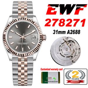 EWF 31mm 278271 ETA A2688 Automatiska damer Titta p￥ tv￥ ton Rose Gold Rhodium Stick Dial Jubileesteel Armband Super Edition Womens Samma Series Card Puretime K10