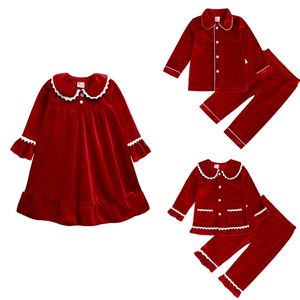 가족 일치 의상 크리스마스 가족 일치하는 어린이 파자마 빨간 따뜻한 벨벳 소년 소녀 드레스 잠자기 옷 유아 어린이 크리스마스 PJS 선물 220913