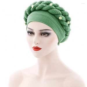 Ethnic Clothing African Head Wrap Tie Turbans Women Pleated With Two Braid Bandana 2022 Sweet Elegant Solid India Bonnet Hijabs Caps