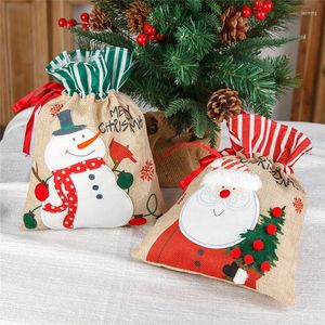 Christmas Decorations 2023 Bag Snowman Santa Claus Tote Linen Candy Gift Sacks Xmas For Home Navidad