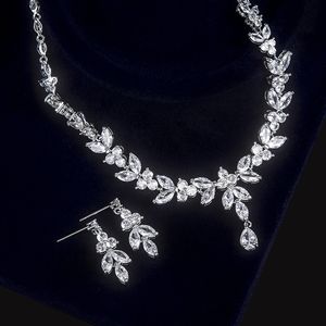 Bridal Jewelry Set Eco-Friendly Copper Zircon Necklace Earring Set Chain Banquet Wedding Accessories