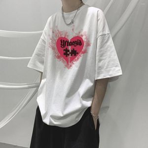 Men's T -skjortor Cartoon Heart Broken Graphic Men Streetwear Y2K Letter Tryckt Casual Tshirt 2022 Kort ￤rm unisex tees