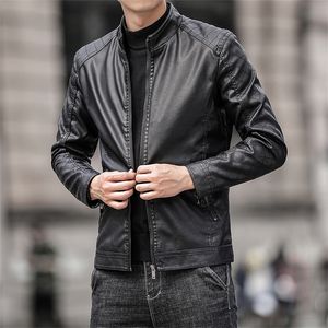 Pelle da uomo in ecopelle primavera autunno giacca in pelle leggera pu uomo cappotto da motociclista moda colletto alla coreana giacca sottile slim fit streetwear stile punk 220913