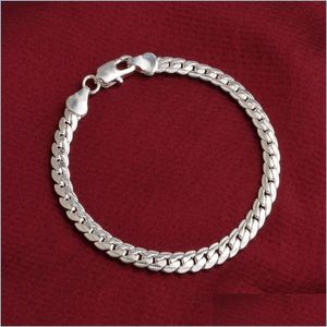 Urok bransoletki 925 SIER PLATED 5 mm męski bransoletka biżuteria Copper Cuban Link dla kobiet i mężczyzn 20 cm Drop dostawa 2021 B VIPJEWEL DHLJ2