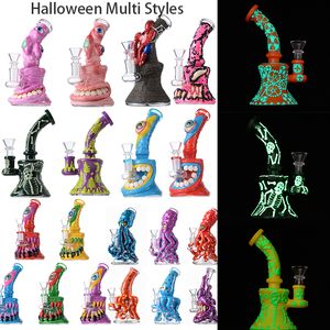 Commercio all'ingrosso 6 pollici Halloween Narghilè Stile Occhi Teetch Vetro unico Bong Soffione doccia Perc Percolatore Olio di polpo Dab Rigs Beaker Bong 5mm di spessore Mini Wax Rigs con ciotola