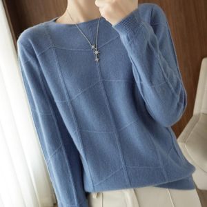 Women's Sweaters Solid Color Ladies Cashmere Sweater Checkered Round Neck Knitted Autumn And Winter Arrivals Casual Fashion PulloverWomen's