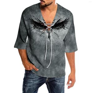 Camisetas para hombres Men impresión casual de animales camisa estampada con cordón