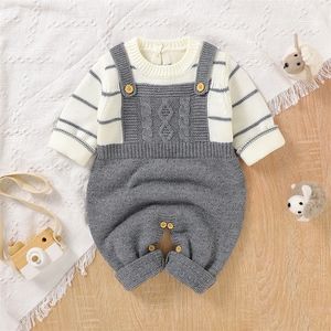 Rompers Baby Romper Knitted Solid Born Girls Toks kombinezonu Długie rękaw jesień malucha niemowlę dzieci odzież moda moda Zabarki 220913