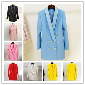 Женские дизайнерские пиджаки маленькие костюмы мода сплошная средняя куртка сексуальная V-образное пальто с длинным рукавом двойной грудь KLW10299