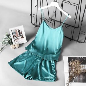 Kvinnors s￶mnkl￤der Summer Ice Silk Spaghetti Strap Sexiga kvinnor Pyjamas Pure Color Thin Section Fashion Sleepwear 220913